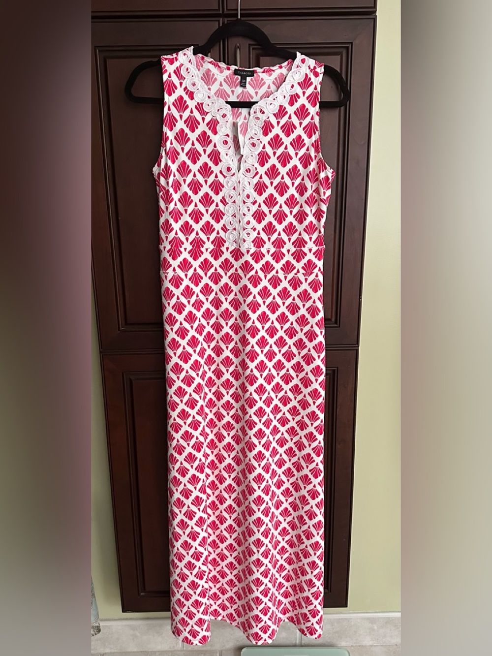 Talbots Sleeveless Pink Patterned Maxi Dress with Lace Trim